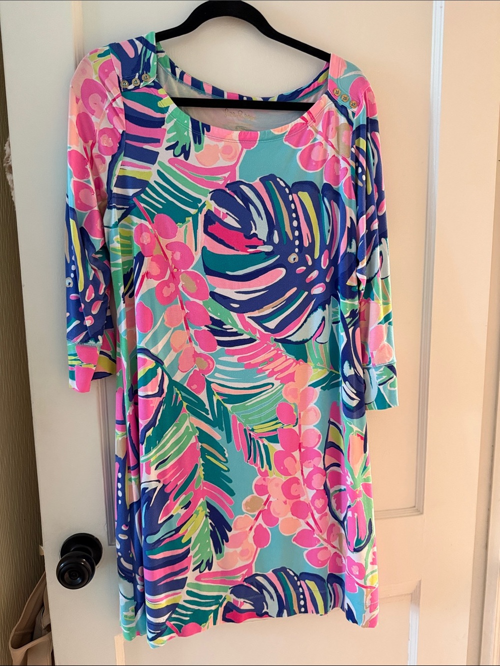 Lilly Pulitzer Multicolor Tropical Print Blouse — Pink, Green, Blue, Yellow